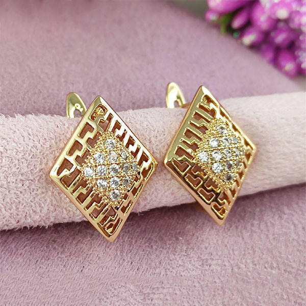 

Серьги Xuping Ромбики медицинское золото позолота 18К английский замок А/В 1-1526