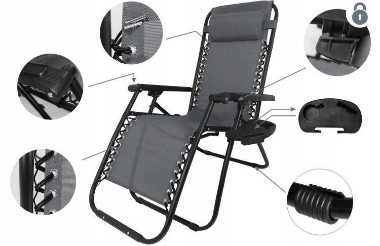 

Лежак пляжний шизлонг Набор 2 шт. шизлонги GREY до 120 кг