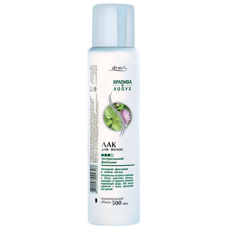 

Лак для волос экстрасильной фиксации (без распылителя) Витэкс Крапива и лопух 500 мл