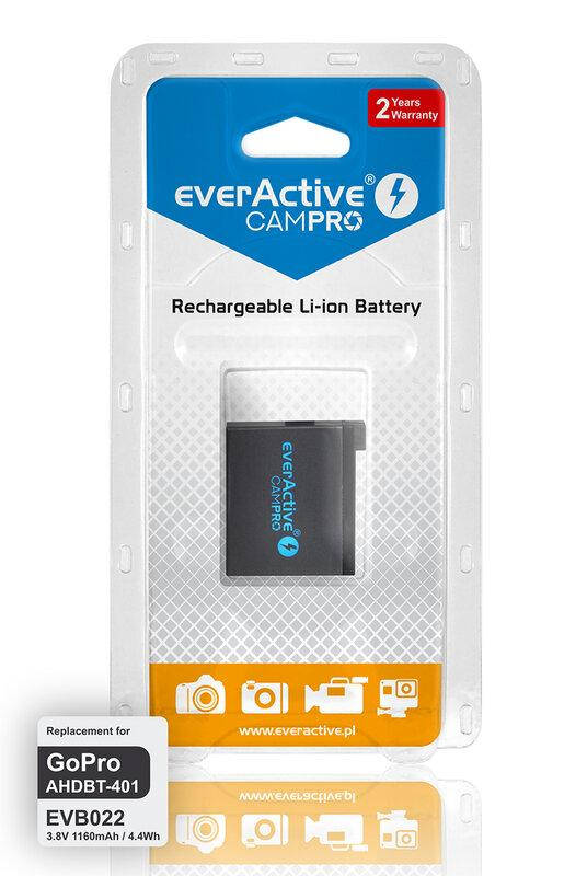 

Аккумулятор для камеры GoPro Hero 4/4+ (AHDBT-401) everActive CamPRO EVB022, LiPo 1160mAh