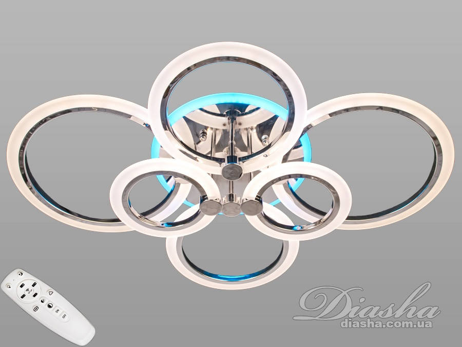

LED-люстра c диммером и 7-ми цветной подсветкой цвет хром 105W Diasha A8022/6HR LED RGB dimmer