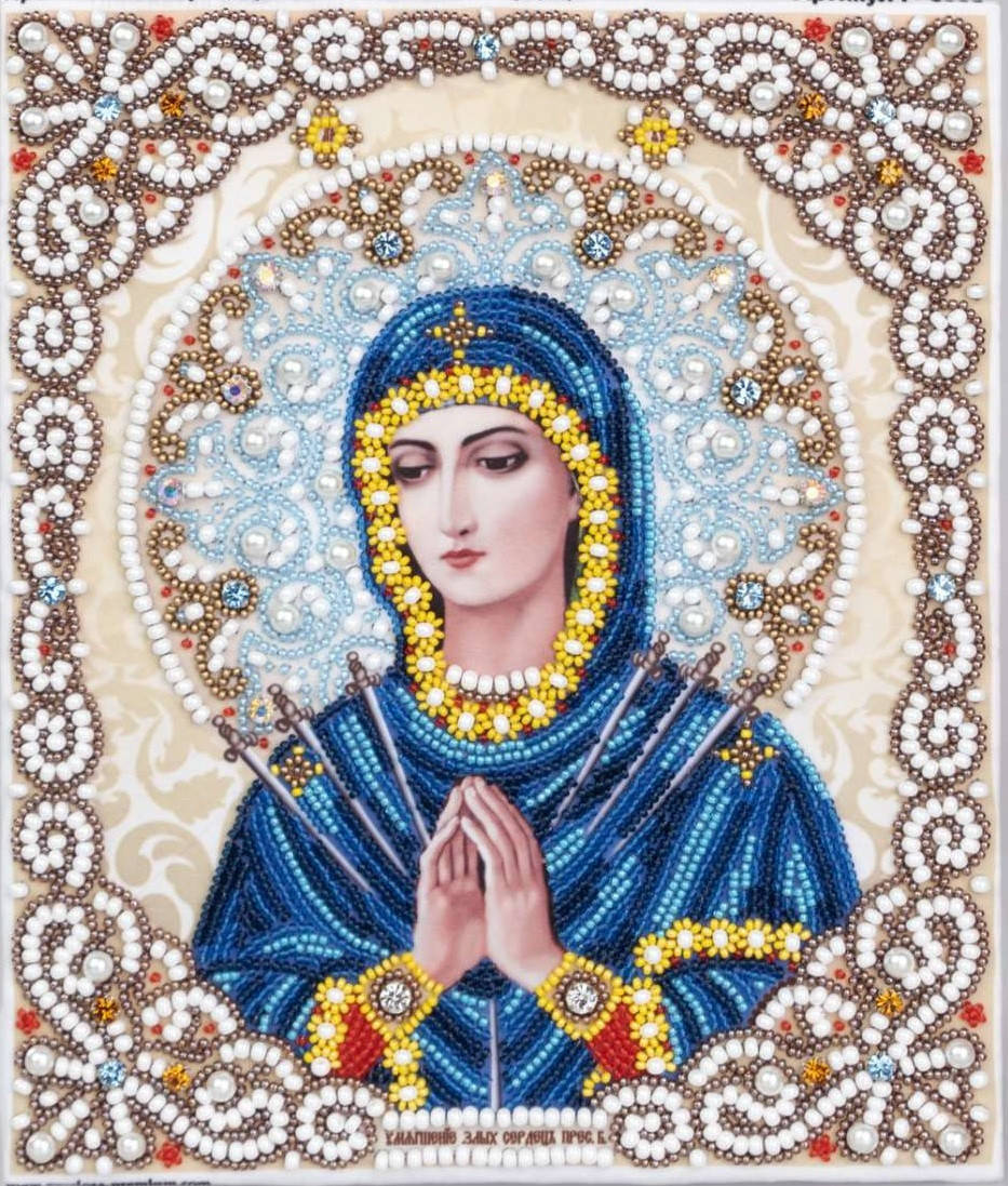 

ЖЛ-4715 Пресвятая Богородица Умягчение злых сердец в жемчуге и кристаллах, набор для вышивки бисером