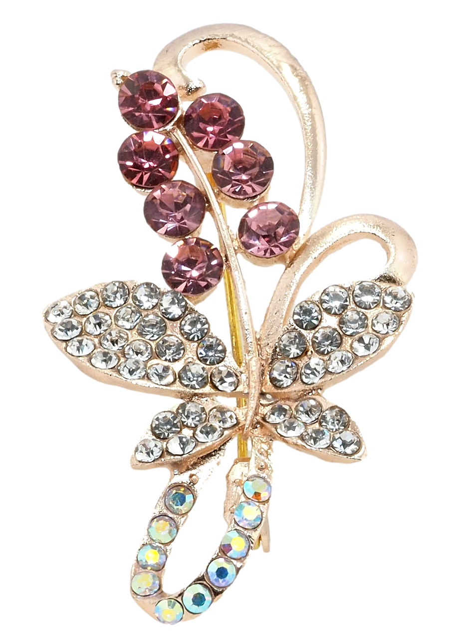 

Брошь "Веточка с белыми и розовыми стразами"