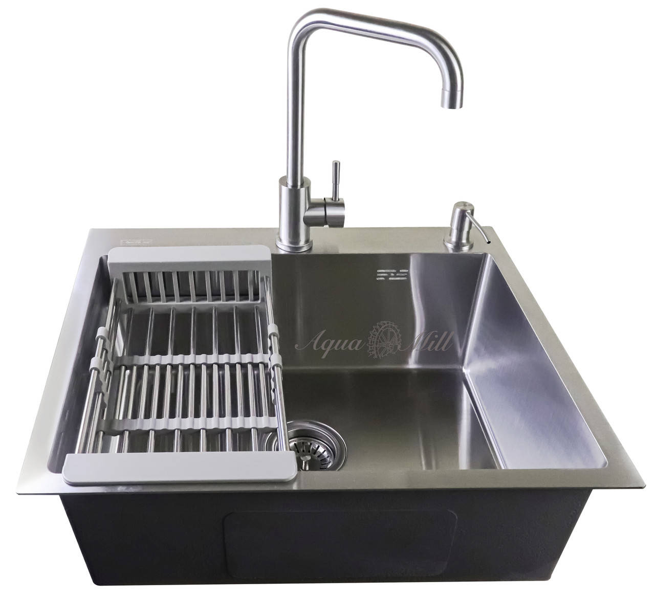 

Мойка из нержавейки AQUAMILL 6050 + смеситель + дозатор + решетка