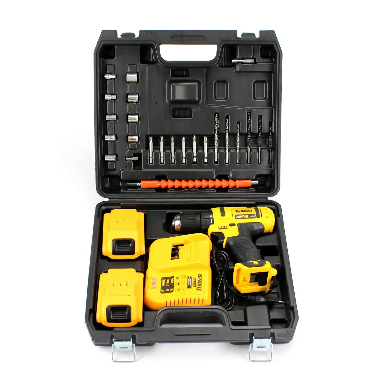 

Аккумуляторный шуруповерт DeWALT DCD771C2 (24V, 6AH) с набором инструментов.