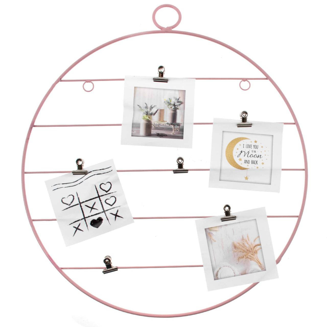 

Рамка для фото металева "Коло" з 4 прищіпками 40*40см персикова, Персиковий