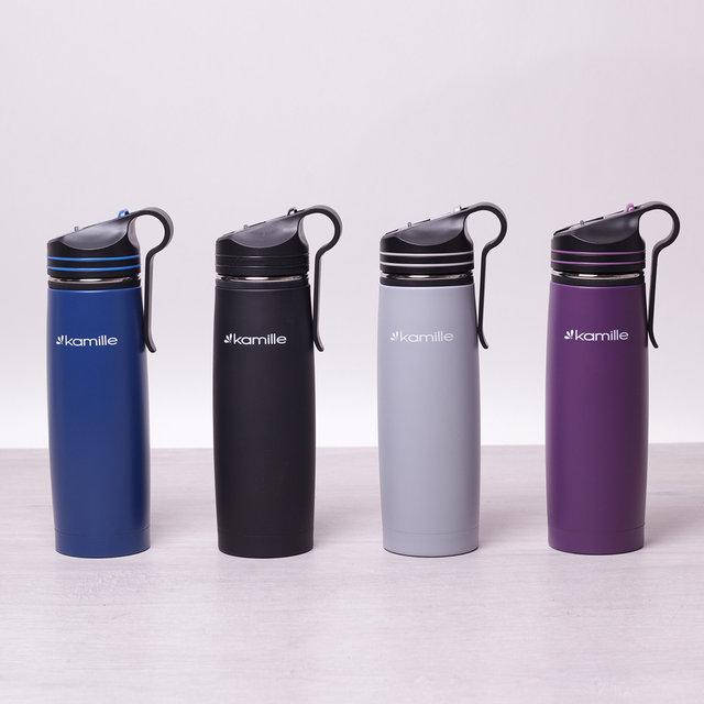 

Спортивный термос-бутылка из нержавеющей стали с трубочкой и клипсой на 500 мл Kamille a2058, Разные цвета