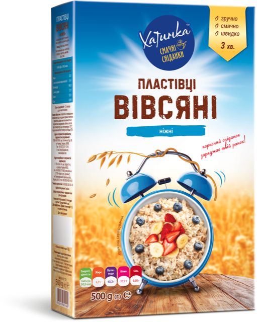 

Хлопья овсяные " Нежные" (быстрого приготовления), ТМ Хатинка, 0,5 кг