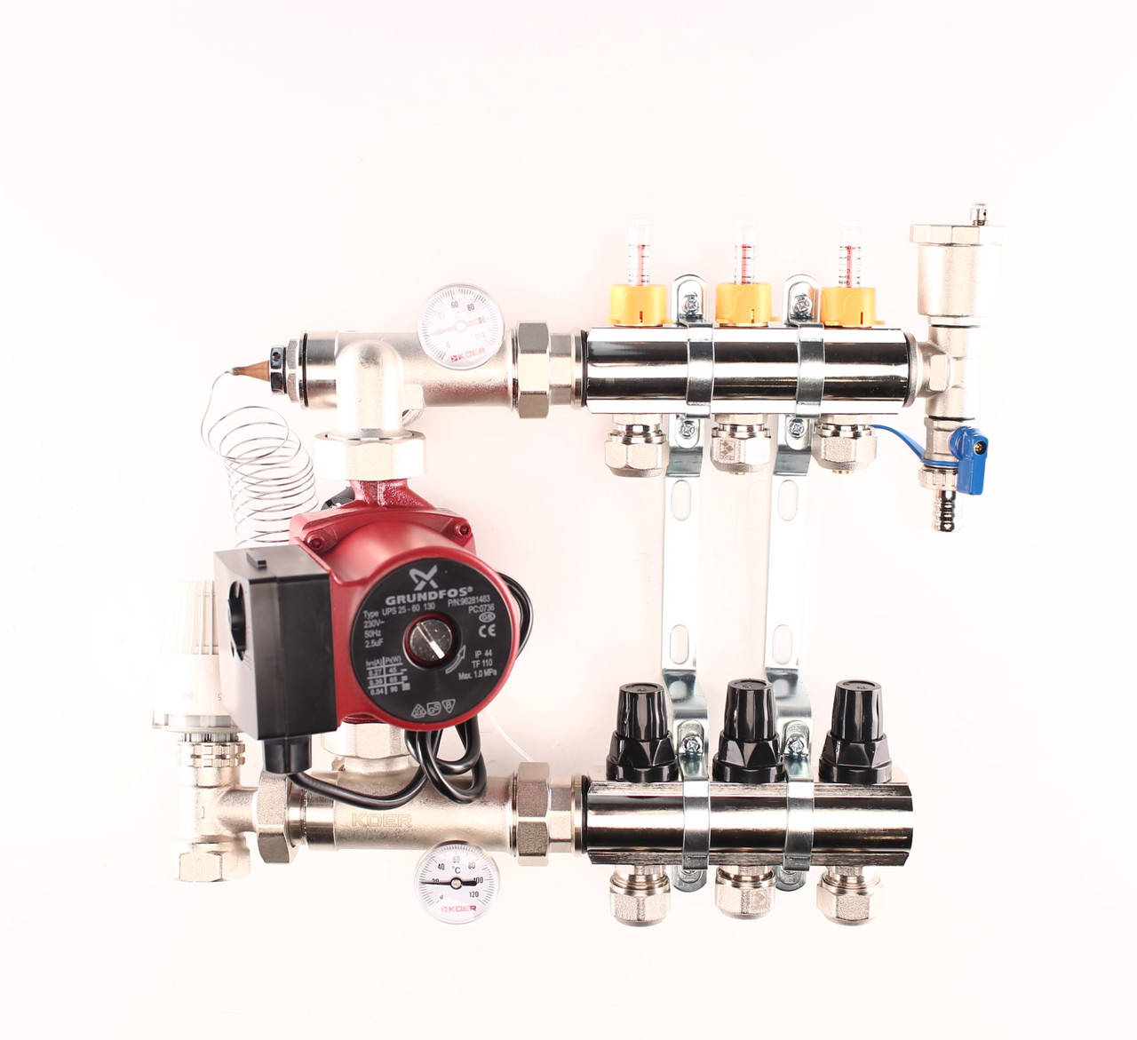 

Коллектор "Forte" с НАСОСОМ на 3 контура в сборе для тёплого пола латунный