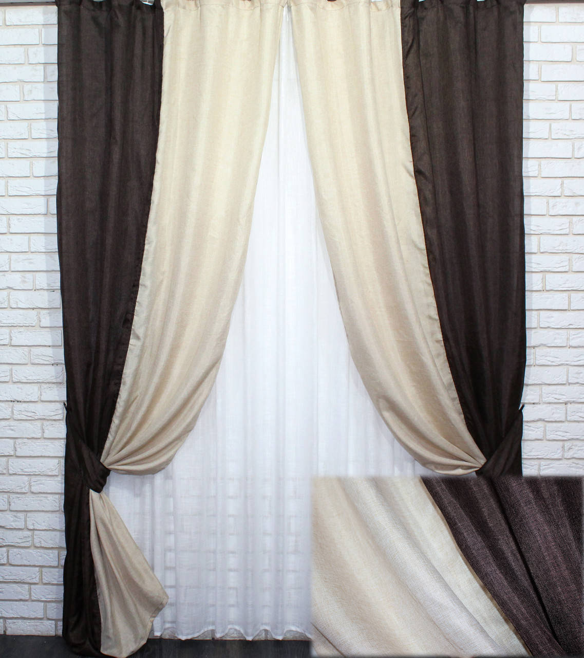 

Шторы (2шт. 1,5х2,7м.) из ткани "Лён Мешковина". Цвет венге с бежевым. Код 014дк (114-107ш) 10-388, Бежевый