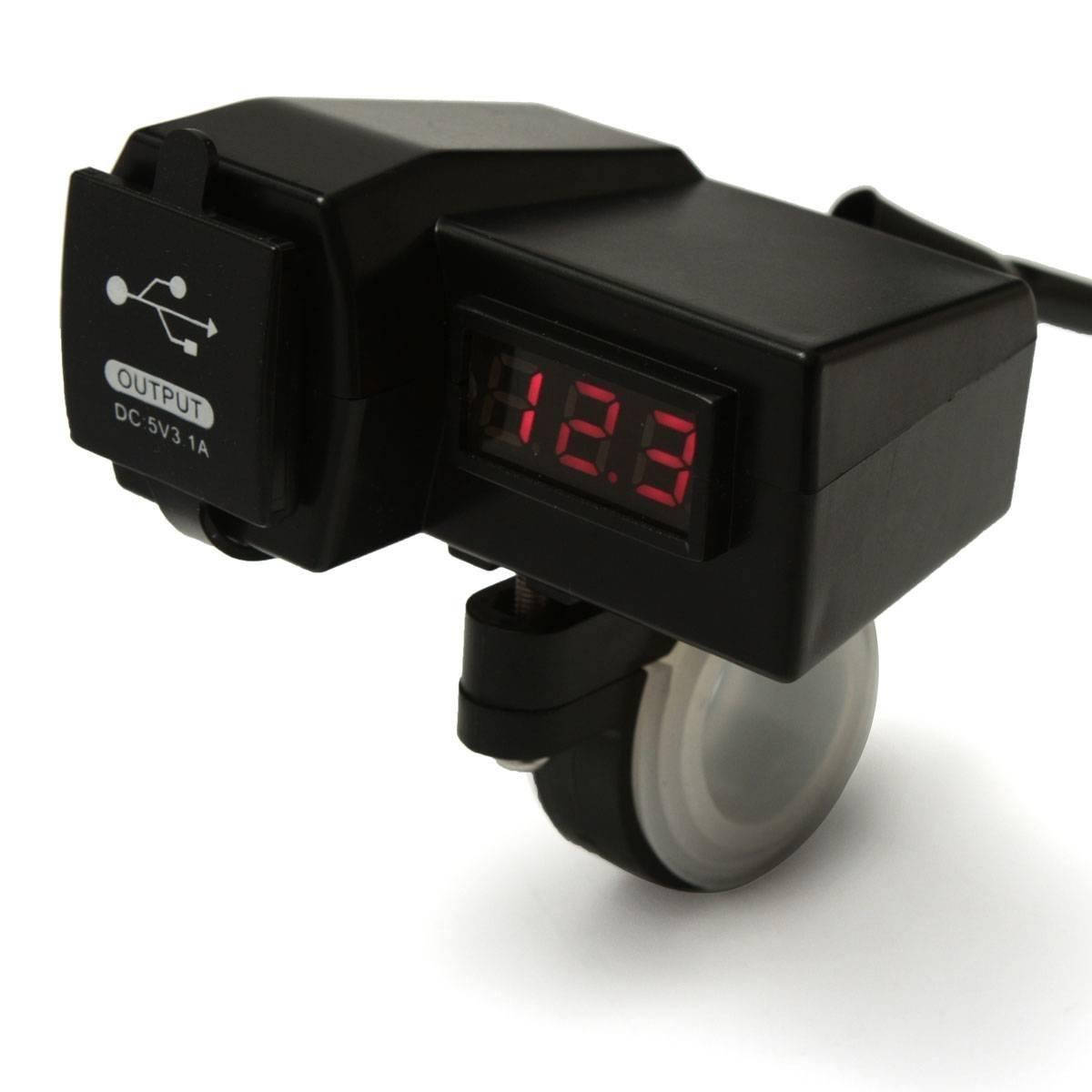 

Зарядка USB с креплением на руль мото на 2 выхода + ВОЛЬТМЕТР