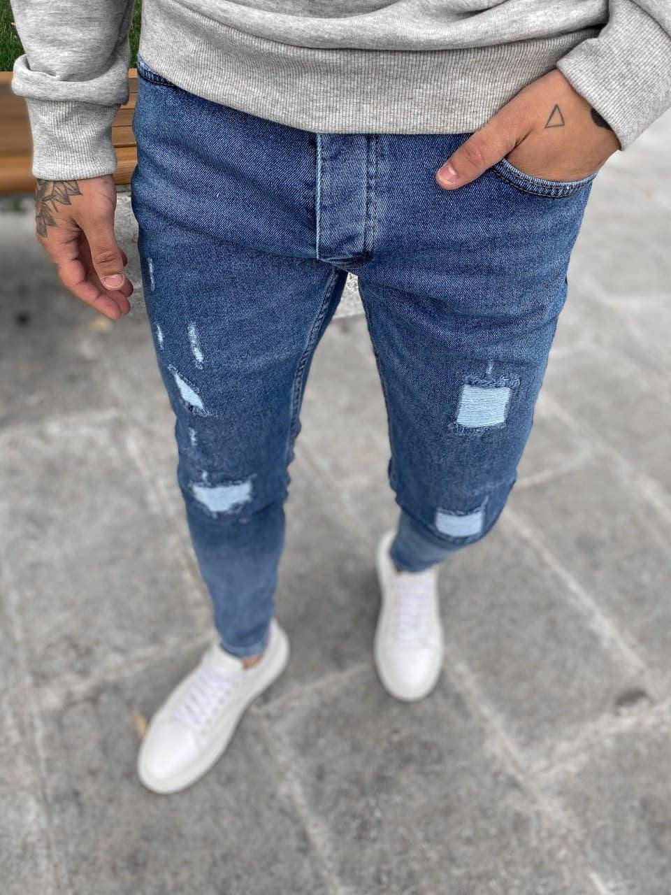 

Мужские стильные джинсы SKINNY (синие) зауженные