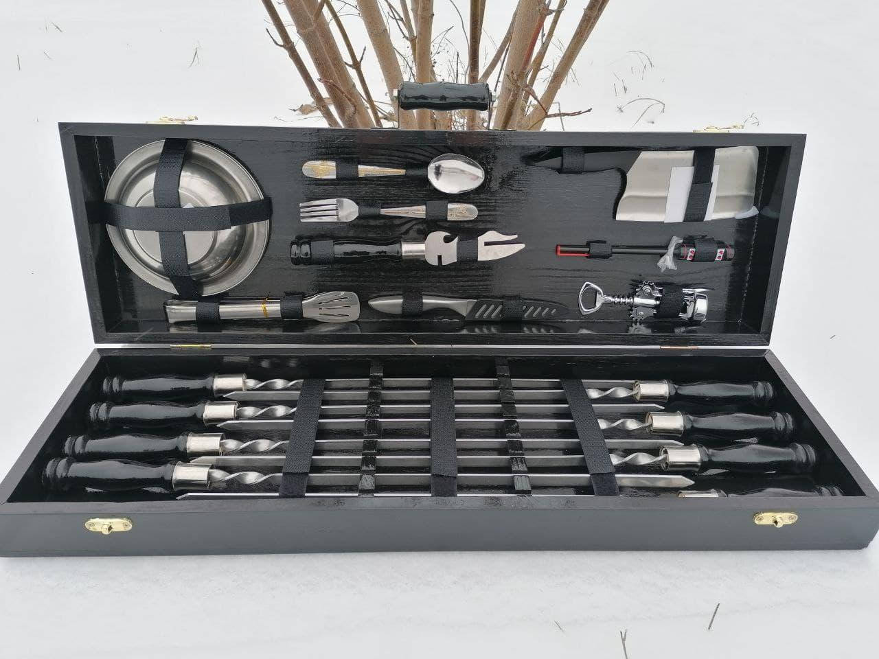 

Подарочный набор шампуров для шашлыков ручной работы Black NEW 4 Подарок мужу на праздник