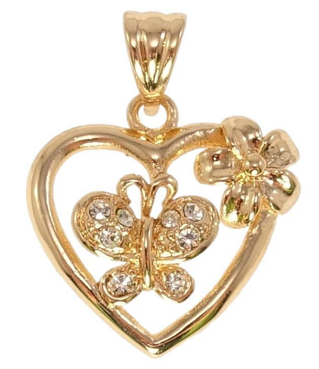 

Кулон Fallon Позолота 18К "Сердце с бабочкой и цветочком"