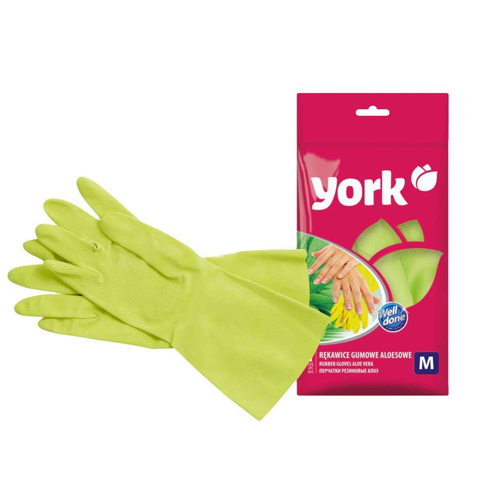 

Перчатки хозяйственные для уборки, резиновые с алое York, Желтый