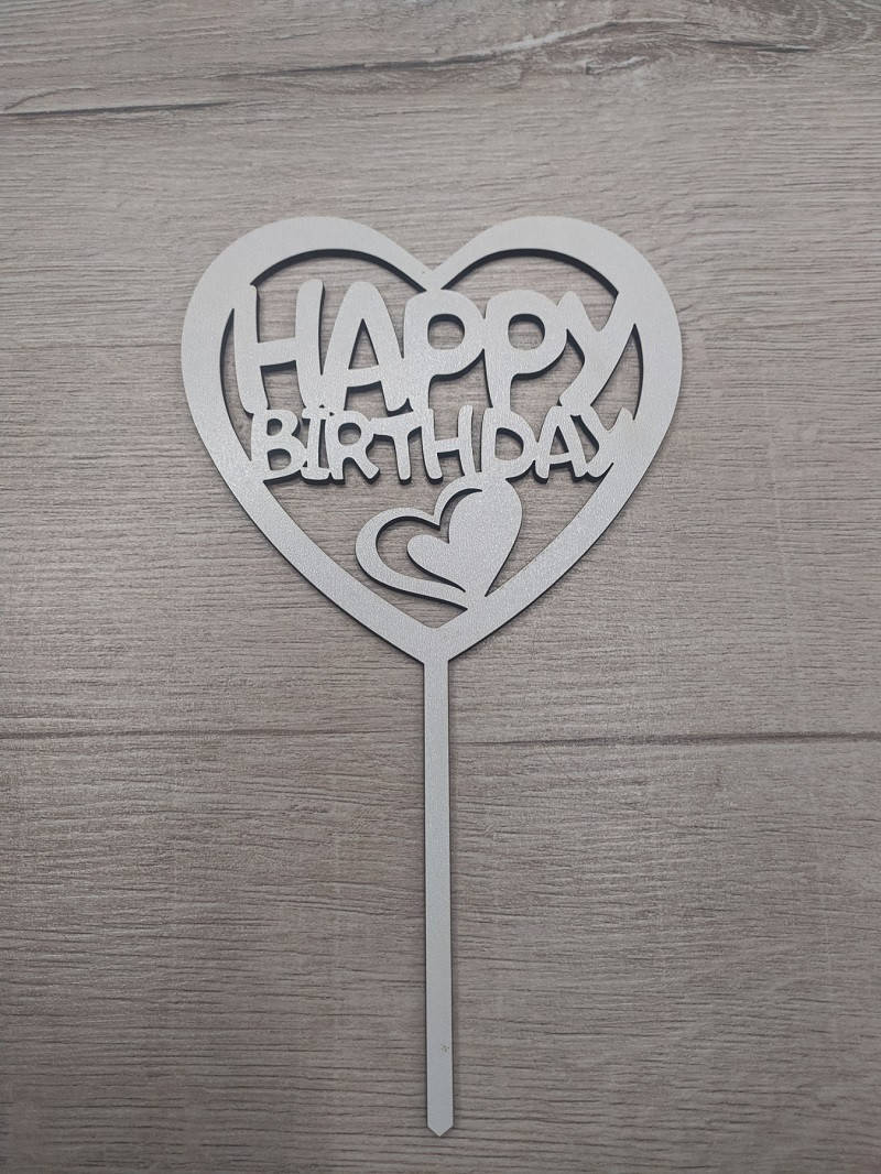 

Топпер белый на цельной ножке "HAPPY BIRTHDAY"