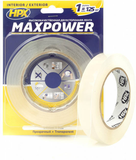 

Высокопрочная прозрачная двухстороння лента HPX MAXPOWER 19мм х 2м (art. HT1902)