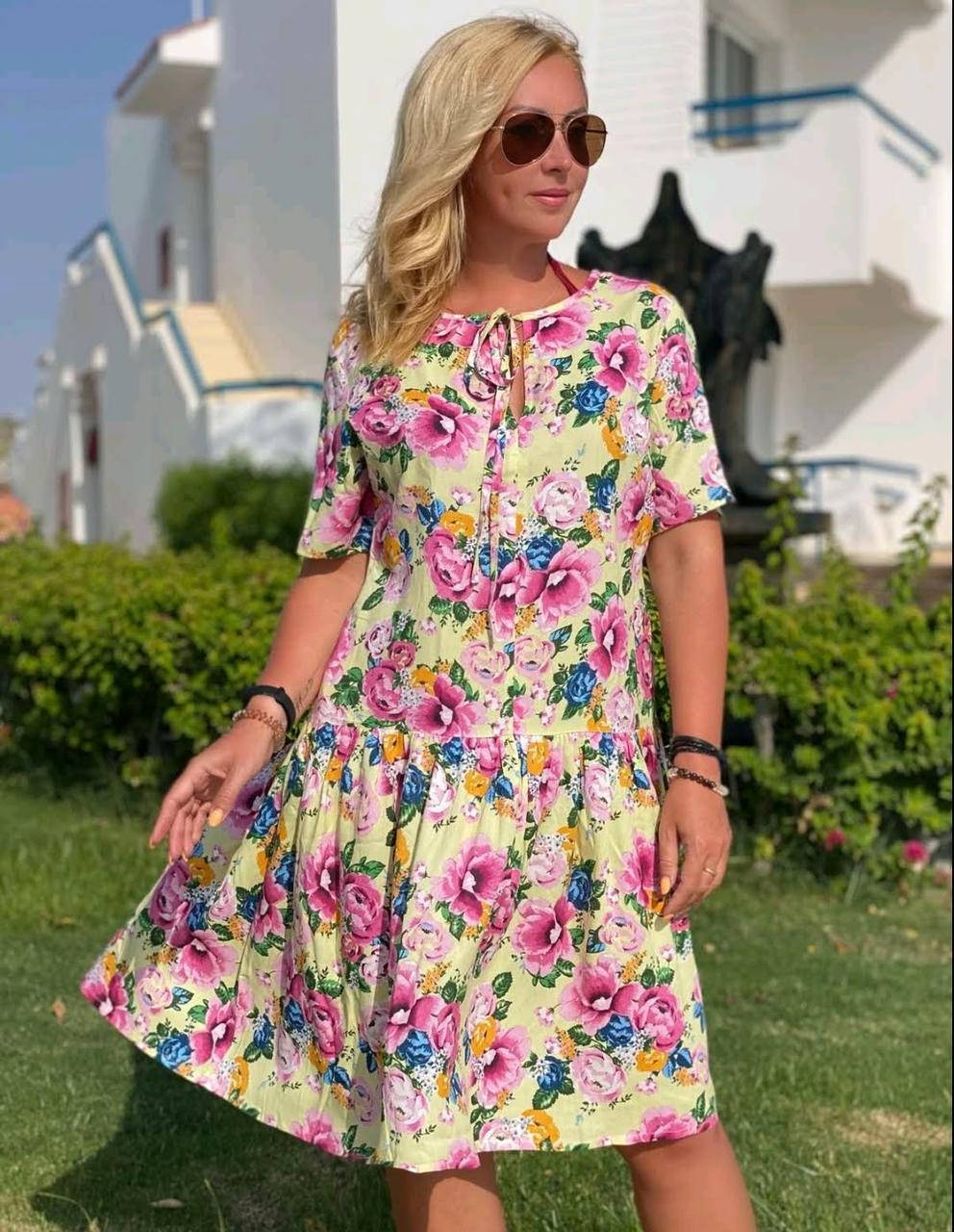 

Летнее платье «Розовые цветы» из натуральной ткани (S-2XL)