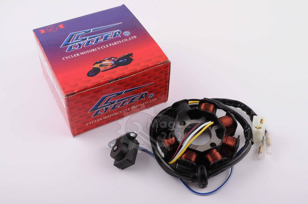 

Статор генератора 4T GY6 50 (6+2 катушек, 4 контакта) CYCLER