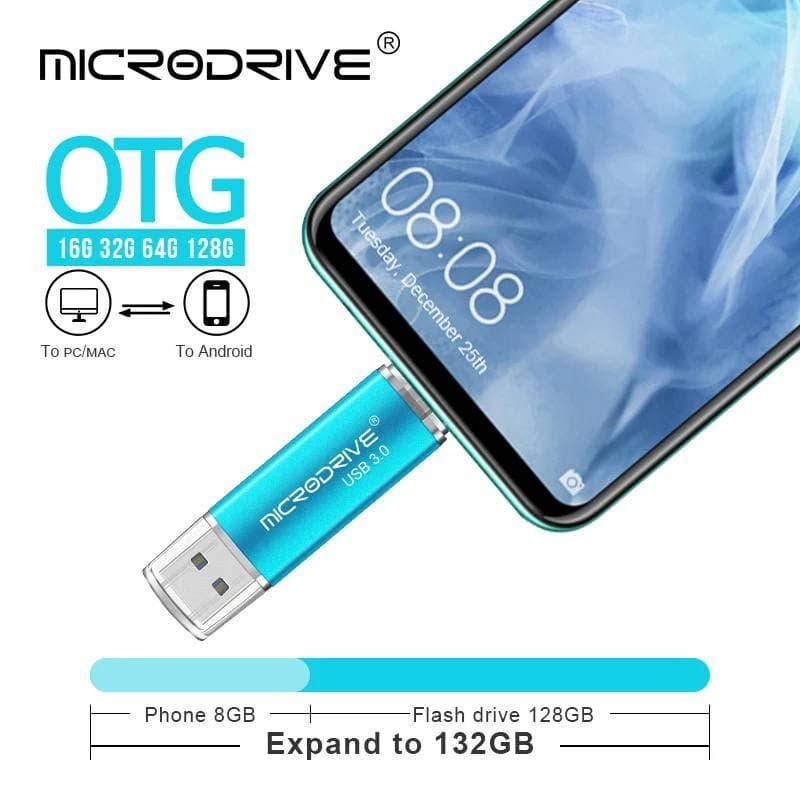 

Флешка USB и micro-USB + переходник Type-C юсб 3.0 Microdrive 32 GB, Голубой