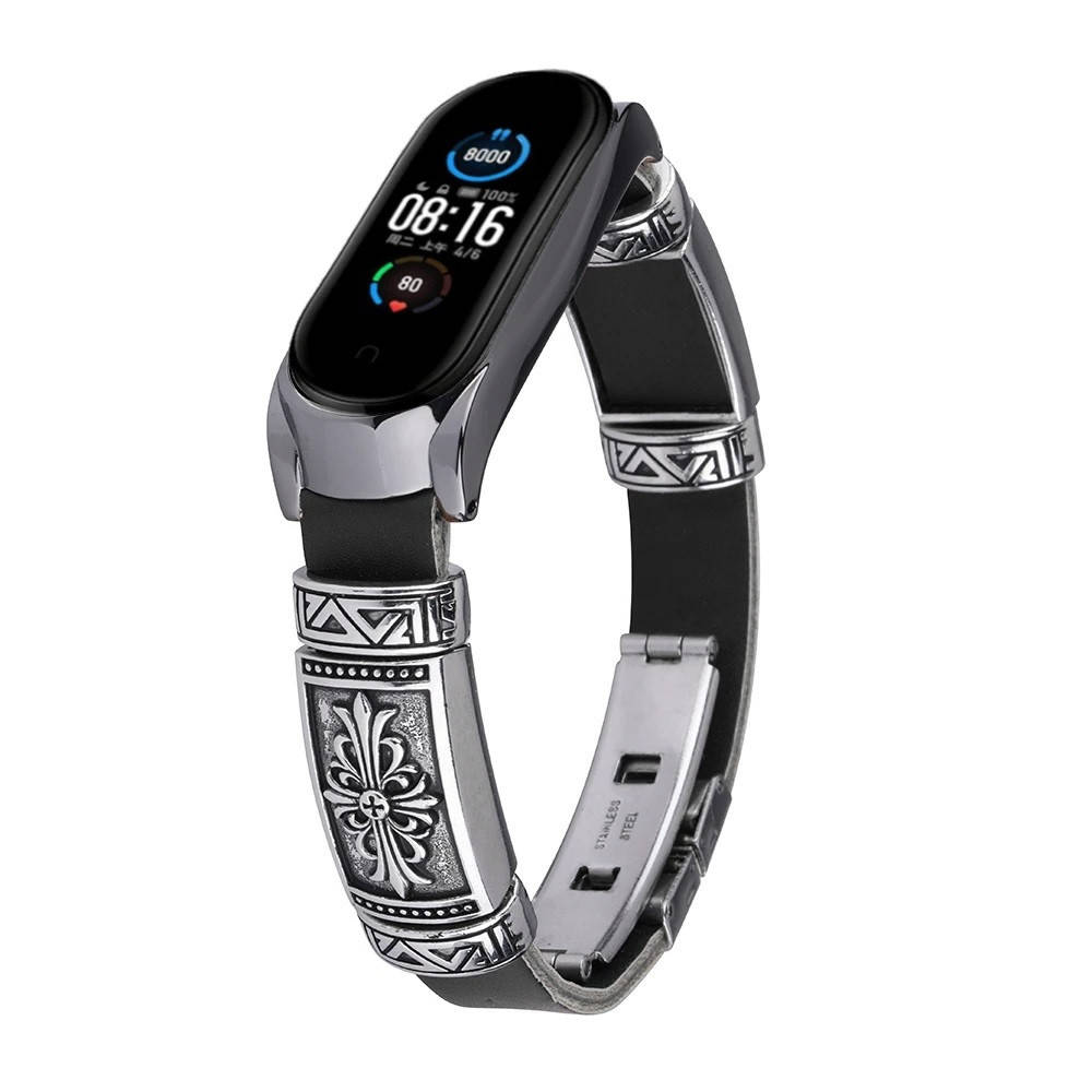 

Ремешок винтажный для фитнес-браслета Xiaomi Mi Band 3 и 4 Retro style Type B Black-black