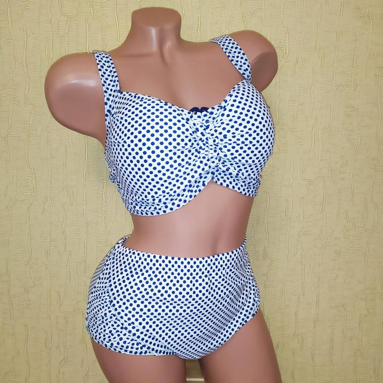 

Раздельный купальник батал 58 - 66 размер, большой бюст, купальник белый в горошек