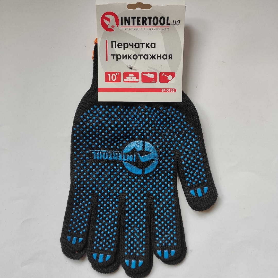 

Перчатка х/б трикотаж с точечным покрытием PVC на ладони (черная) INTERTOOL SP-0132, Черный