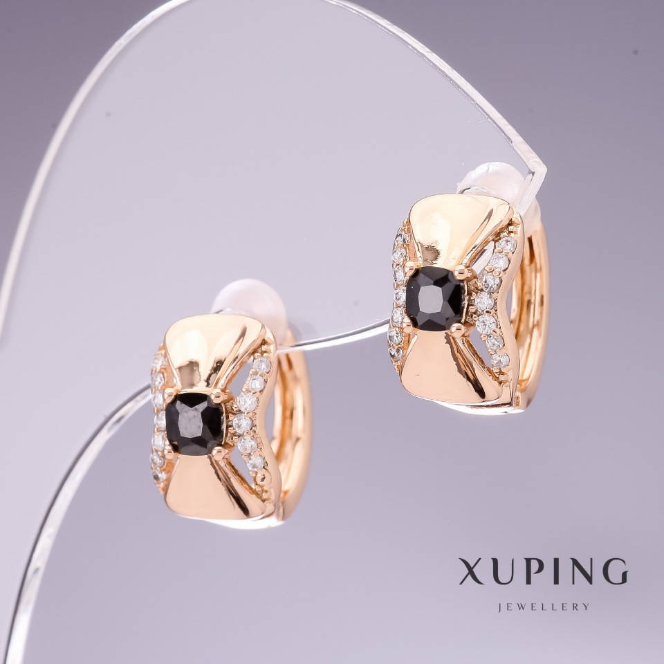 

Серьги Xuping с черными цирконами 14х9мм позолота 18к