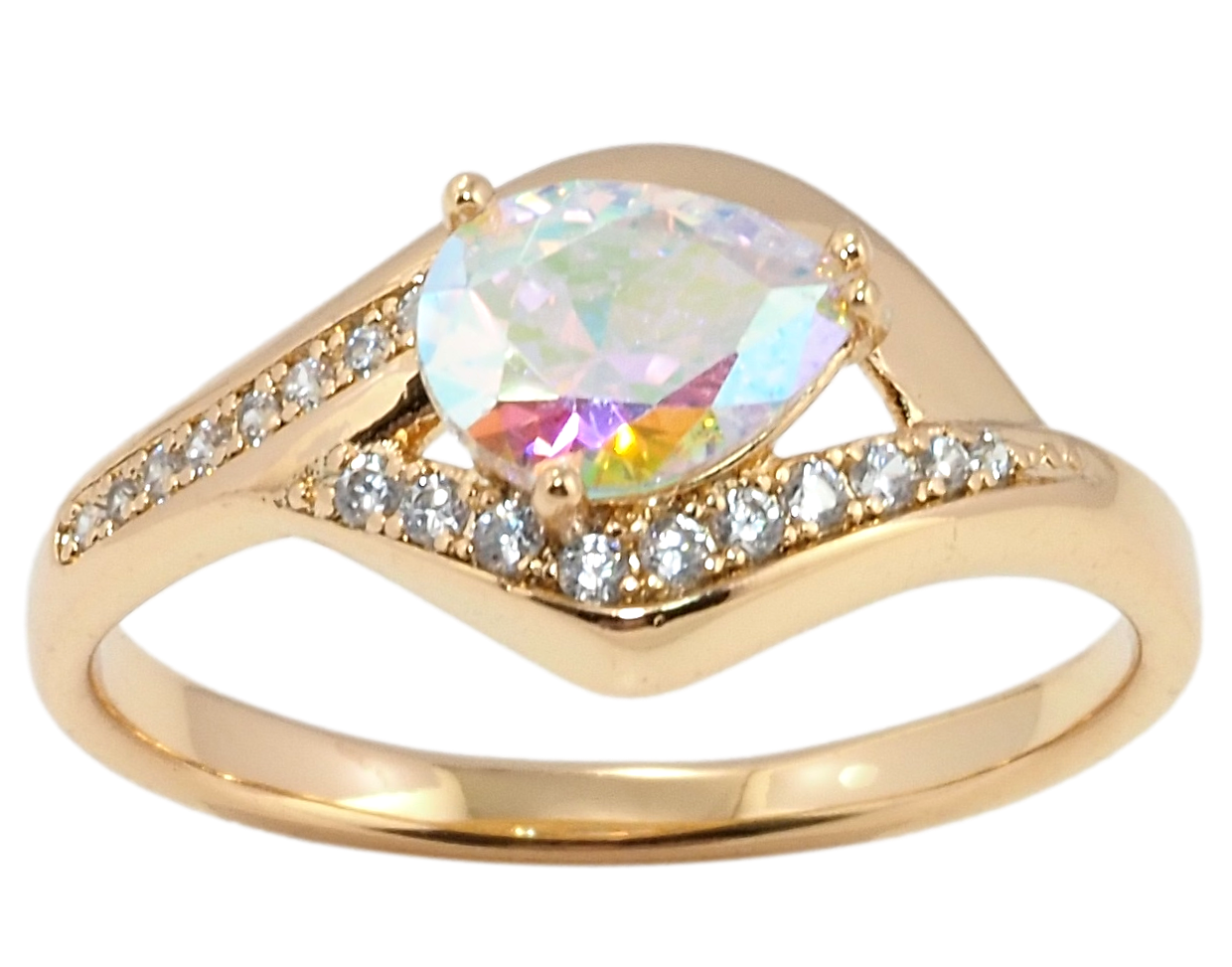 

Кольцо Xuping Позолота 18K "Радужный фианит с дорожками циркония" р.17.5,18,19,19.5
