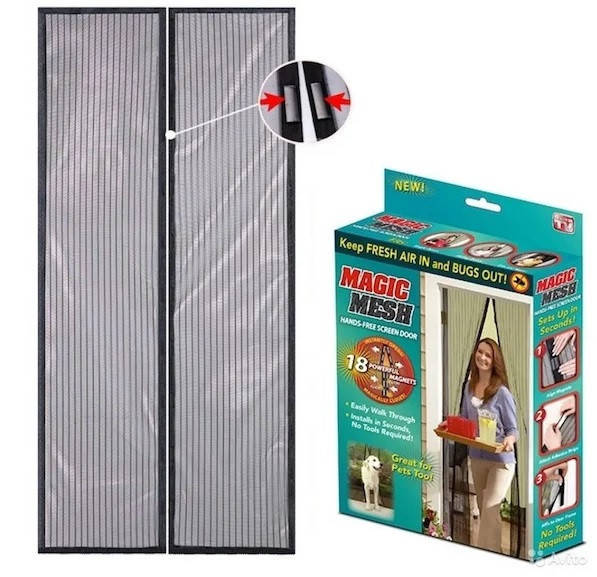 

Москитная сетка на двери 100х210 см на магнитах, Черный