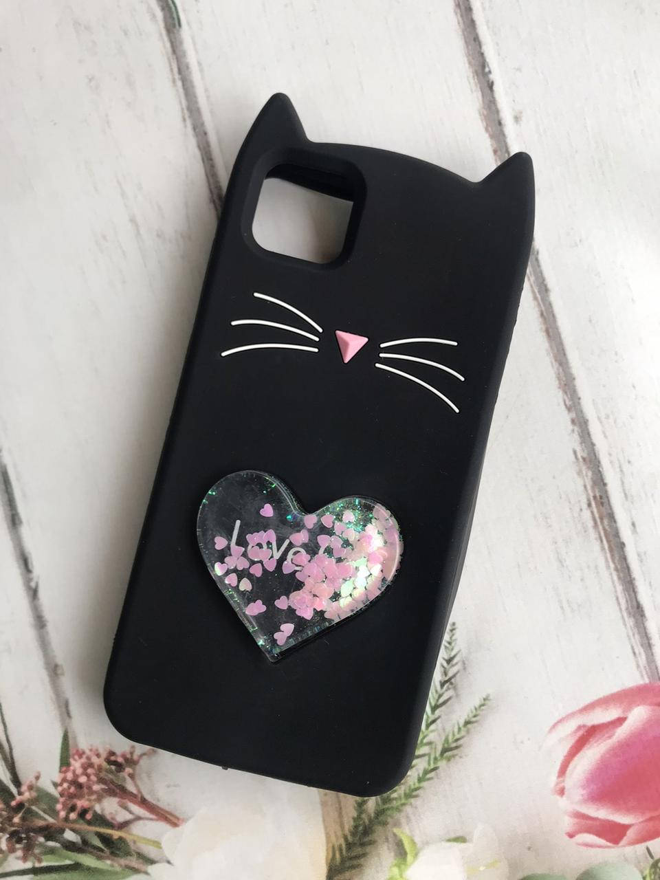 

Силиконовый чехол 3D с переливающимися блёстками для Huawei Y5p Кот Черный