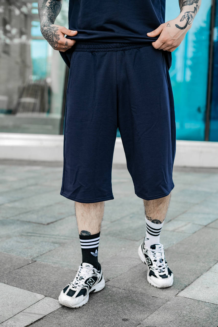 

Свободные мужской летние трикотажные синие шорты с карманами Оверсайз Oversize с хлопка, Темно-синий