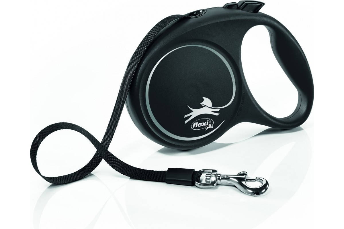 

Flexi "BLACK DESIGN" M ( 5м , до 25кг , лента ) поводок-рулетка для собак черный
