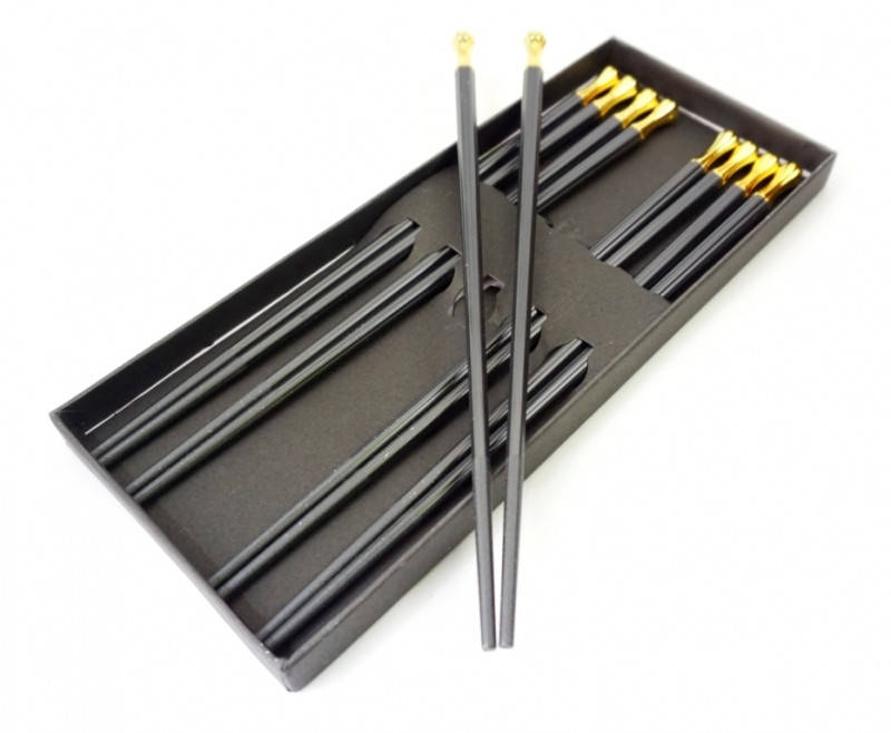 

Палочки для еды эбонитовые с металлом набор 5 пар Желтый металл