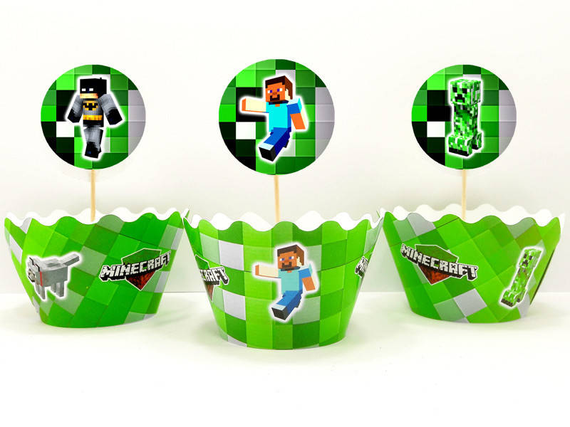 

Набор для капкейков Майнкрафт топперы и накладки на корзинки в кексы(10+10)(Картон)-