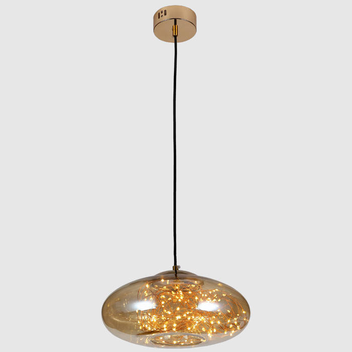

Люстра со стеклянным плафоном с нитями внутри подвесная 12W LV 7529764-LED AMBER