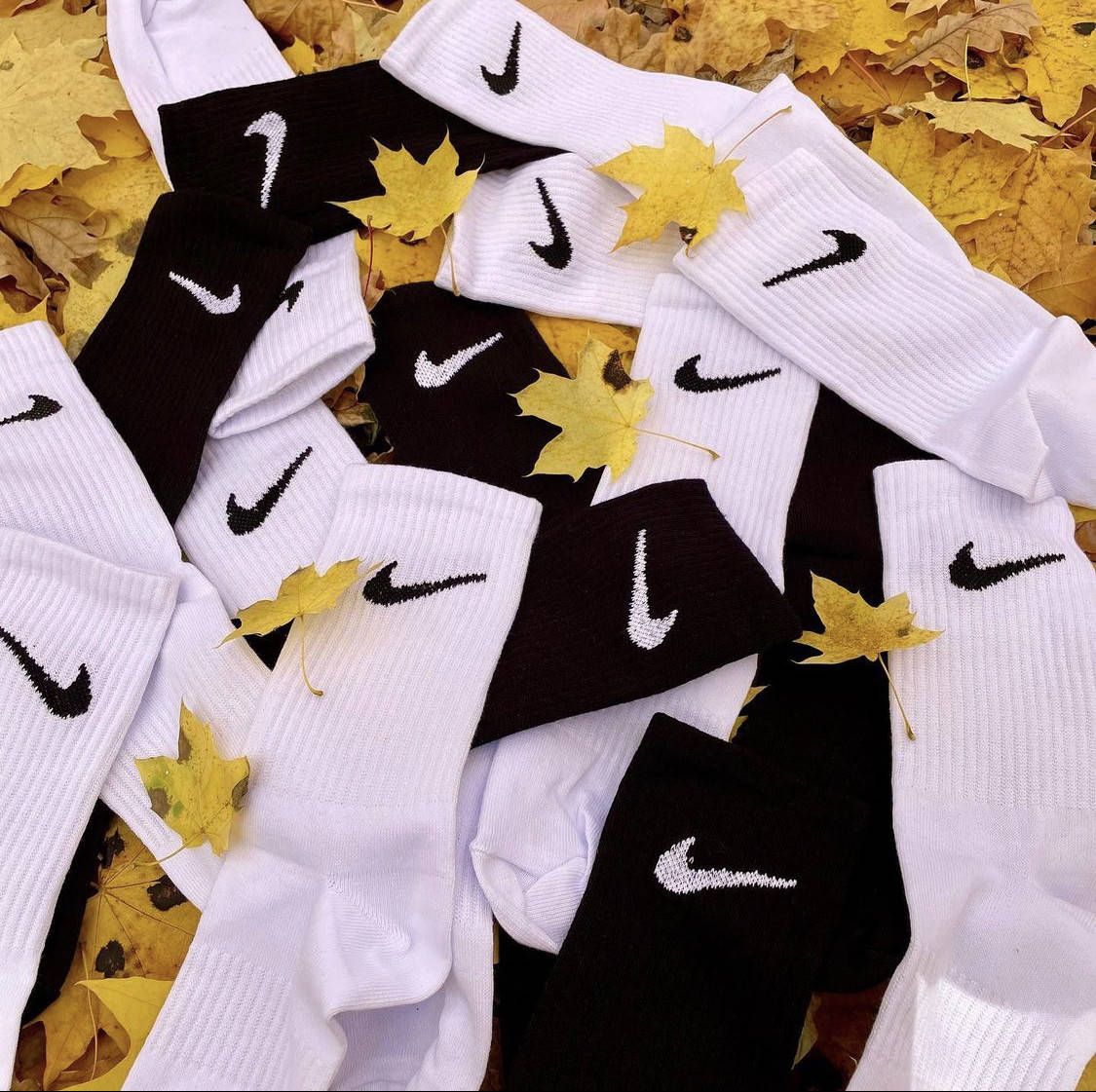 

Белые носки Nike, чёрные, белые высокие., Черный
