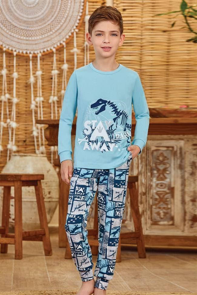 

Пижамы для мальчика Baykar Байкар турецкая детская трикотажная пижама на мальчиков динозавр бирюзовая 9600-107 140-146, Бирюзовый