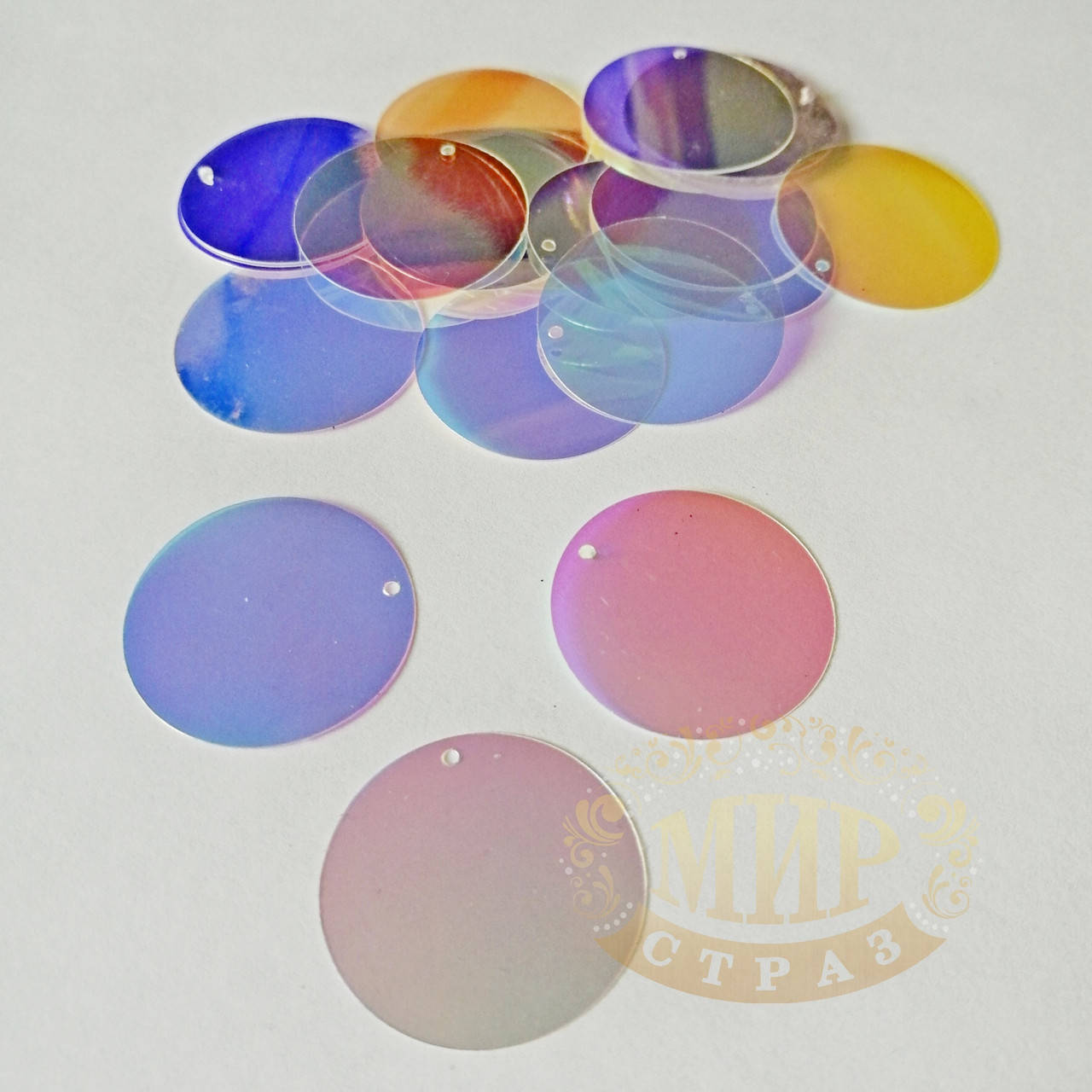 

Пайетки, цвет Transparent AB, 20мм, 100 шт