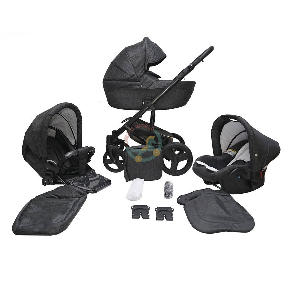 

Детская универсальная польская коляска "Mikrus Genua" 2 в 1 - Черный джинс