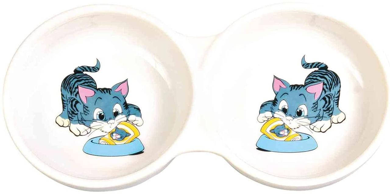 

Trixie Double Ceramic Bowl Миска керамическая двойная для кошек 2×150 мл / 11 см, Белый