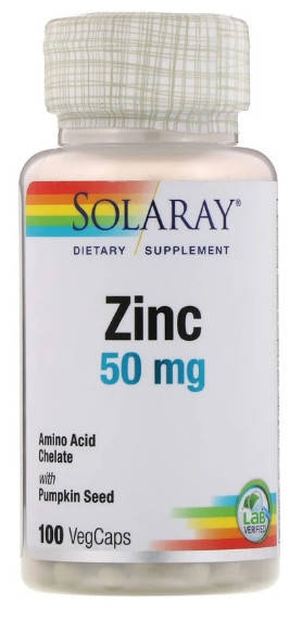 

Solaray, Цинк, 50 мг, 100 вегетарианских капсул, США