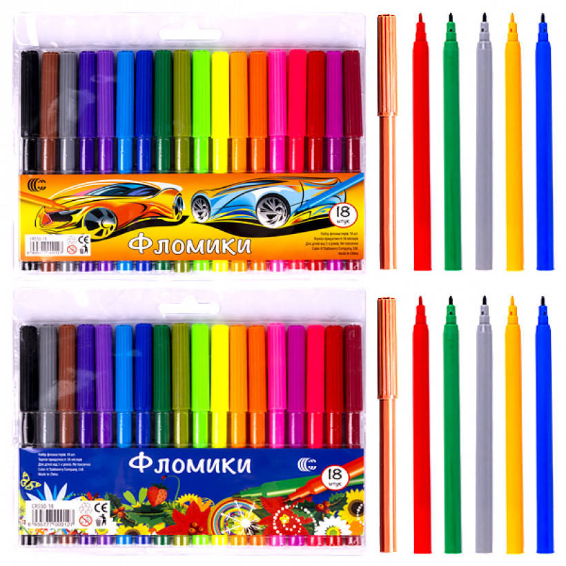 

Фломастеры Color 18 цветов в пластиковой упаковке арт.CR550-18, Разные цвета