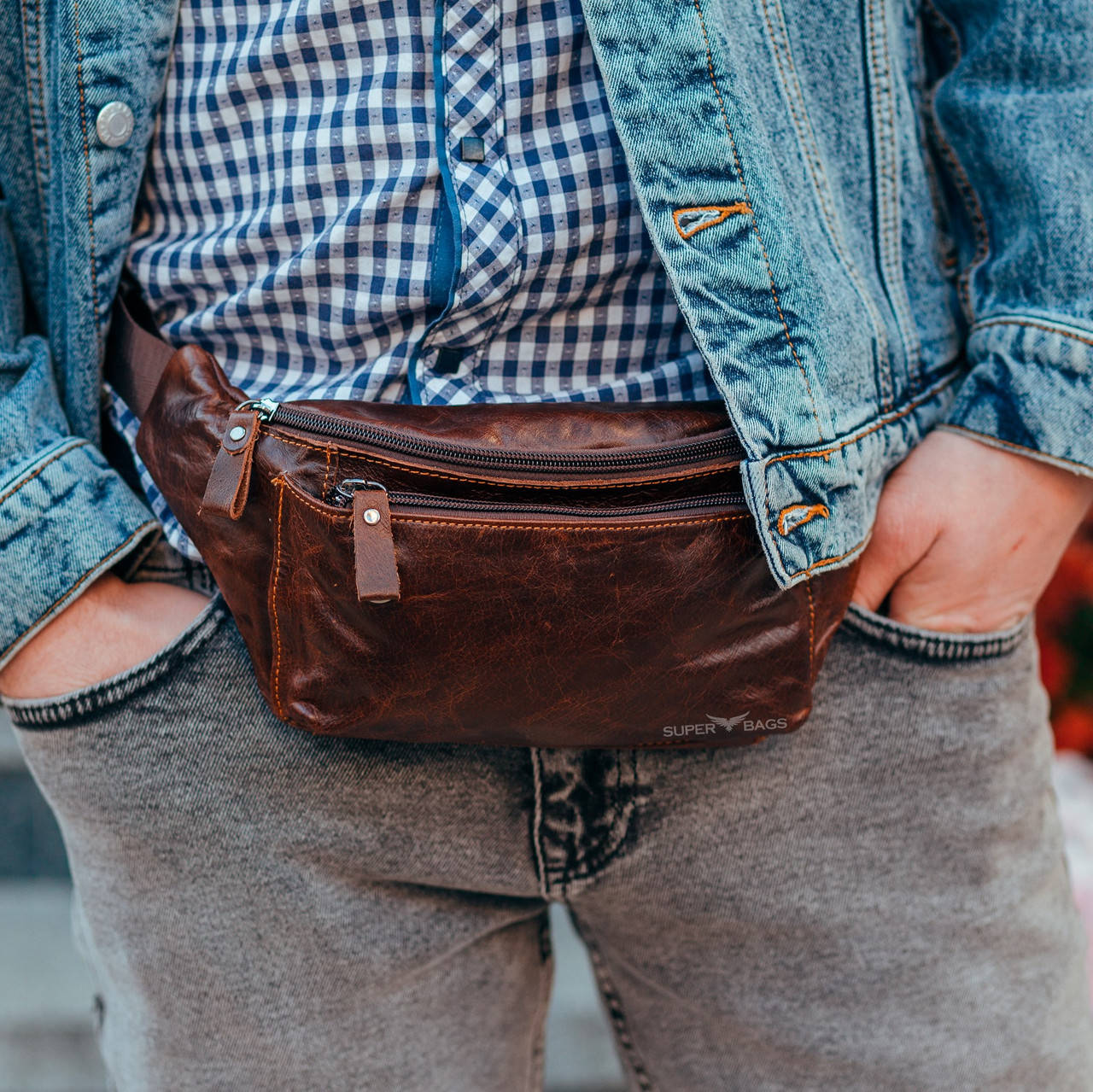

Коричневая кожаная сумка на пояс из качественной натуральной кожи ST Leather Барсетка, Коричневый
