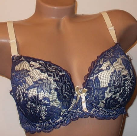 

Бюстгальтер SOV 85С лифчик бежевый с синим кружевом на поролоне