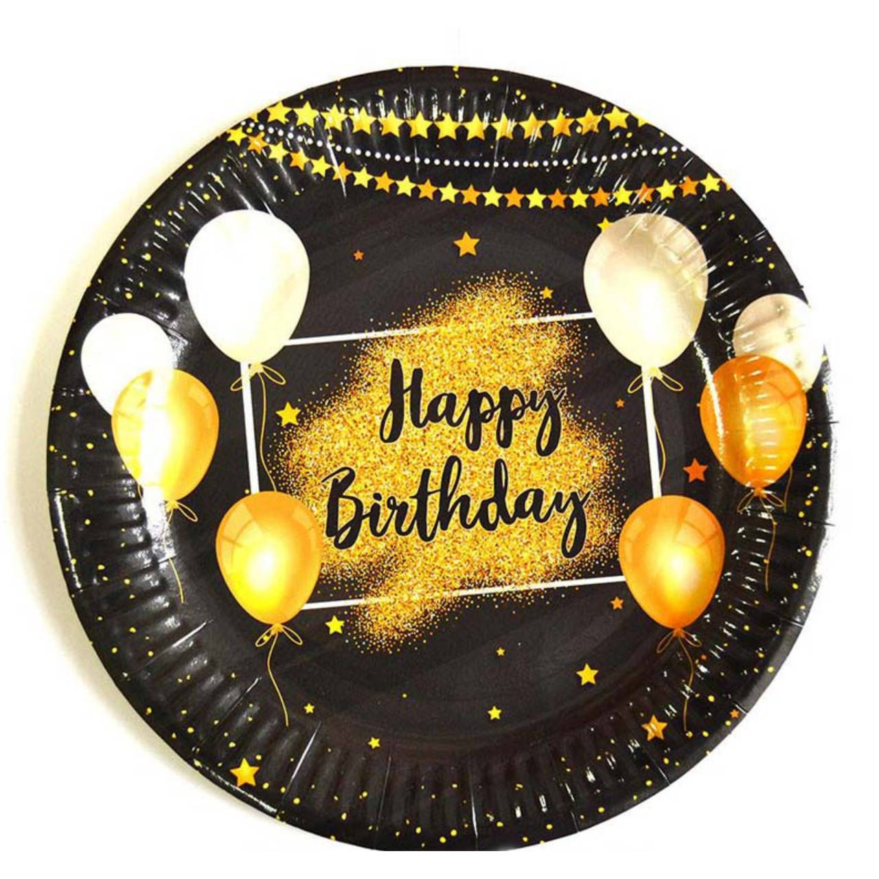 

Тарелки "Happy birthday черные с золотом" (18,0 см)(10шт/уп)
