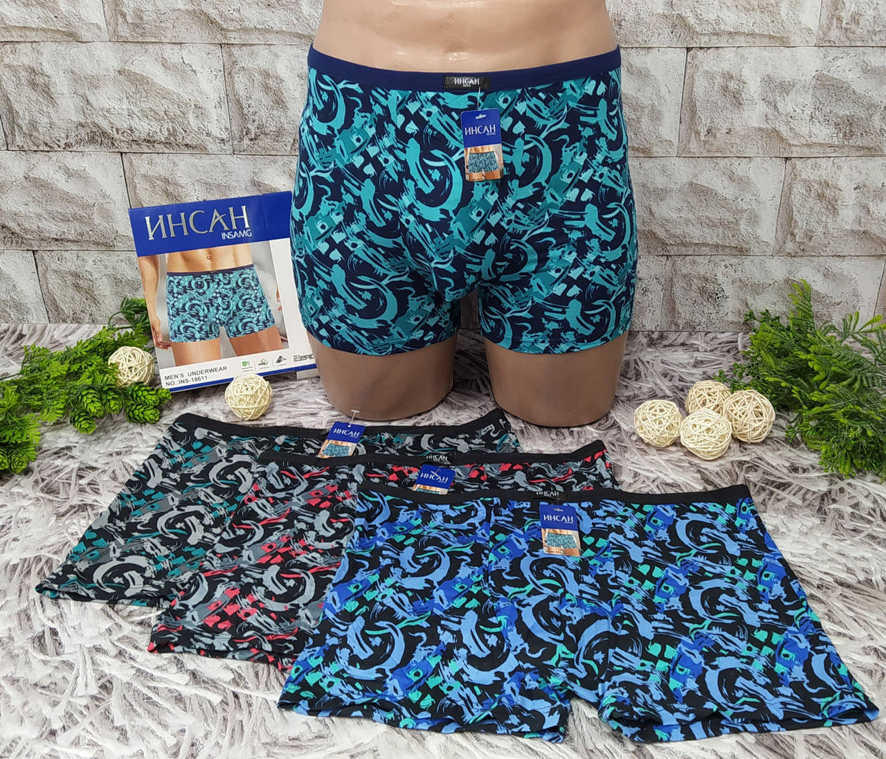 

Трусы мужские боксеры L (46-48) бамбук Инсан INS18611, Разные цвета