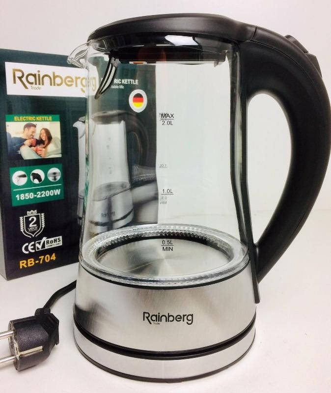

Стеклянный Электрочайник Rainberg RB-704 дисковый 2.0 л Чайник электрический прозрачный с подсветкой