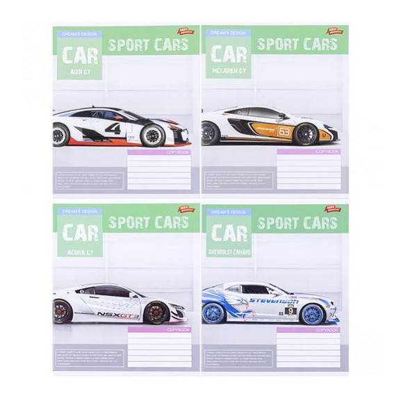 

Тетрадь ученическая "Спортивные автомобили" в линию, 36 листов, 100% белизна