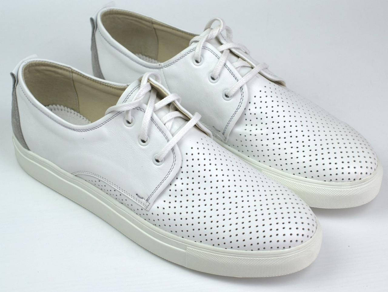 

Кроссовки кеды повседневные белые мужские слипоны кожаные с перфорацией летняя обувь Rosso Avangard SlipWhite, Белый